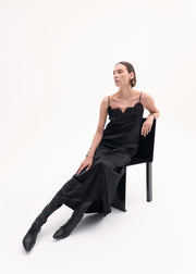 Pointed Stretch Leather Heel Boot in Black - CO Collections